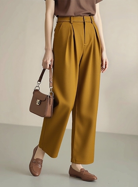 衣莎美诺春秋冬保暖休闲裤女长裤宽松高腰直筒裤加厚黑Y121D6092