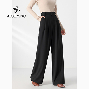 阔腿裤 简约Y530C3111 女高腰显瘦纯色免烫易打理阔腿裤