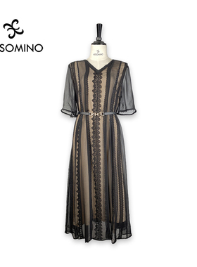 重磅真丝连衣裙夏新款V领桑蚕丝中长裙Y412B25591