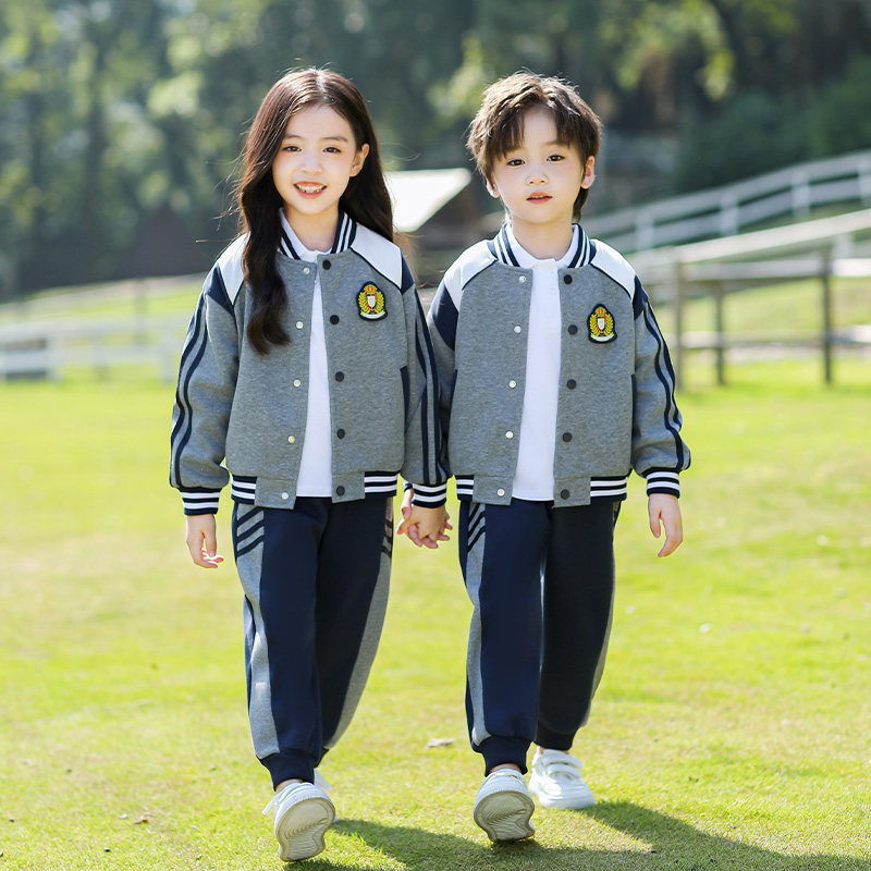 幼儿园园服春秋装三件套套装班服小学生秋款一年级棒球服灰色校服