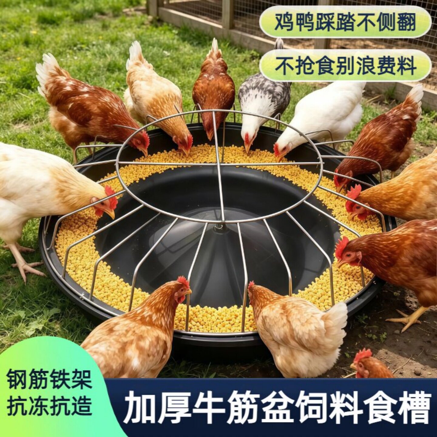 鸡鸭鹅散养神器专用多孔防抢鸡槽圆形鸡食槽防刨食耐用养鸡设备