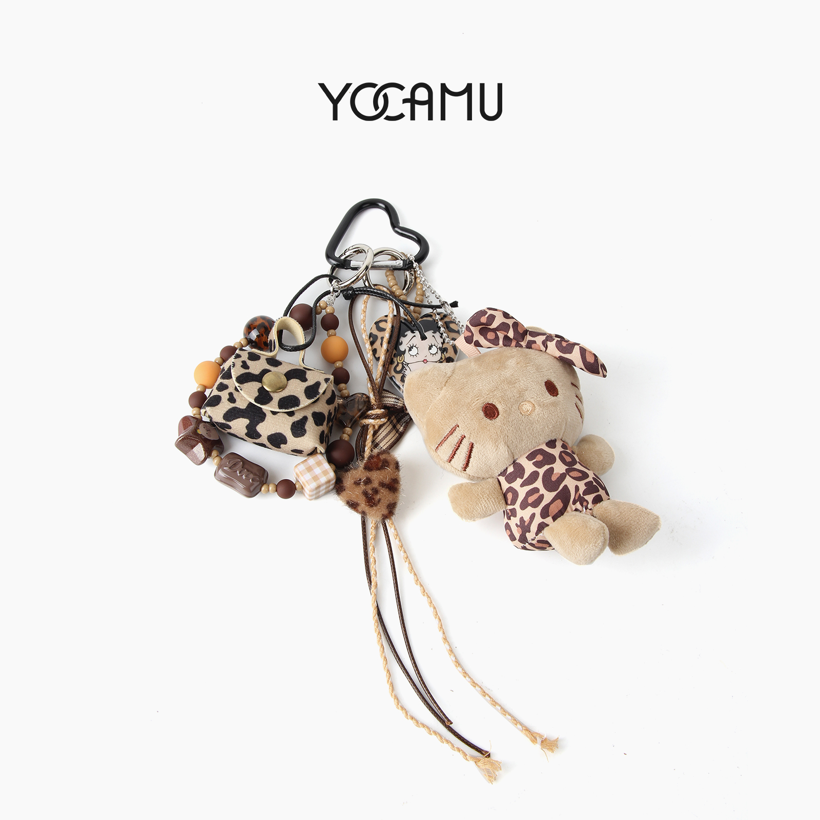 YOCAMU高级感迷你豹纹KT包包挂件猫咪公仔挂饰女生小礼物钥匙挂扣