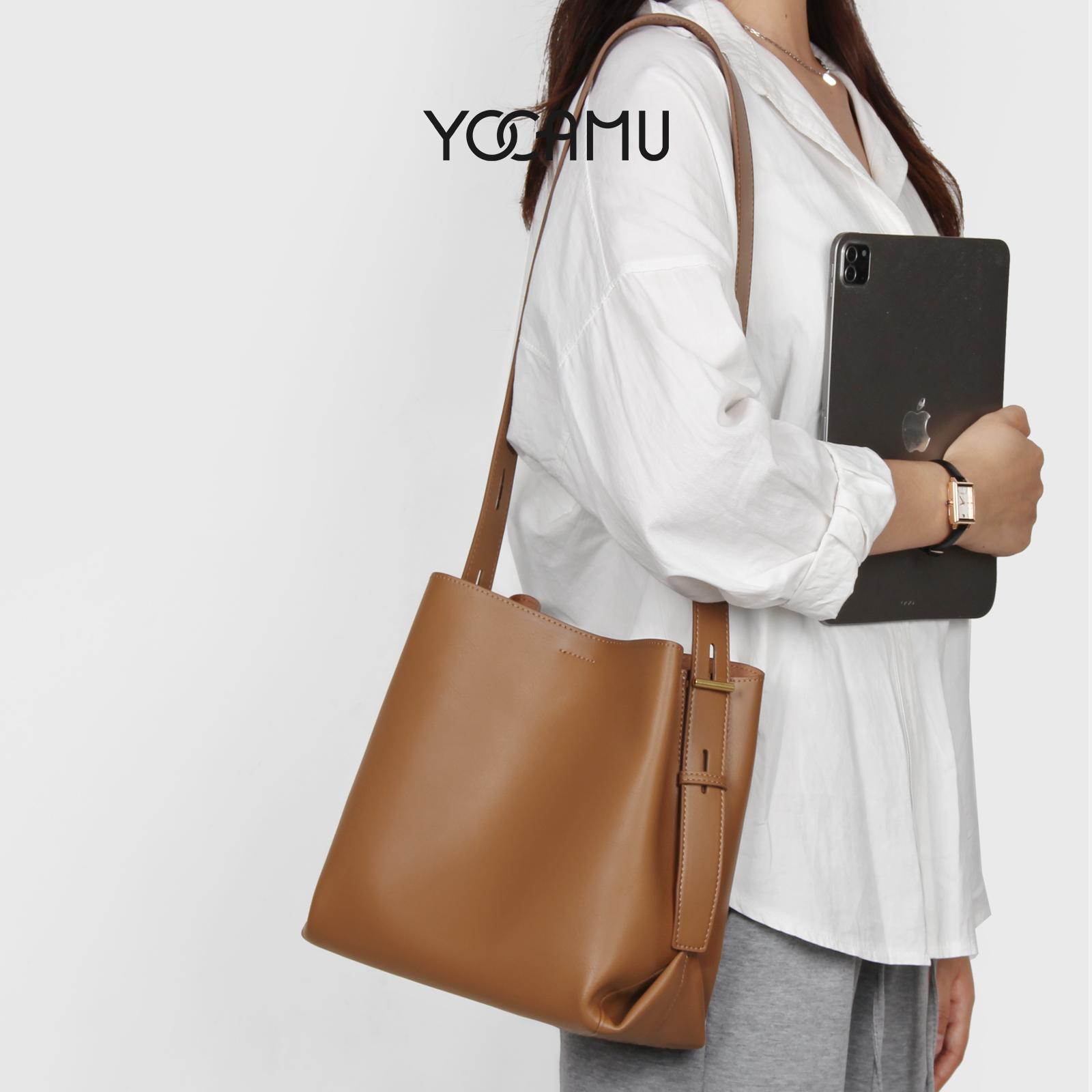 中号水桶包质感牛皮女包