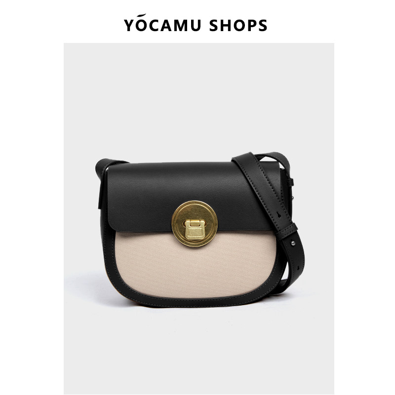 yocamu牛皮马鞍包斜挎包女高级感小众百搭单肩包通勤女包春夏新款