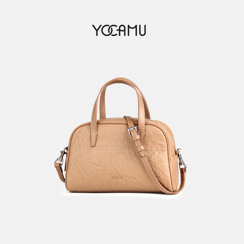 YOCAMU真皮手提波士顿包女百搭单肩斜挎枕头包2024新款保龄球包包