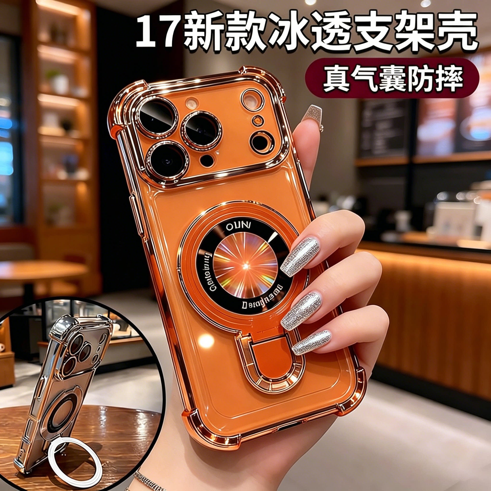 高级感适用苹果17promax手机壳磁吸带支架iphone17pro新款16透明15pm镜头全包14气囊防摔13硅胶12男女套金属图片