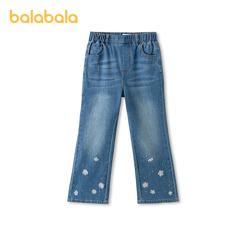 巴拉巴拉童装女童长裤牛仔裤春装中大童裤子喇叭裤甜美花朵时尚