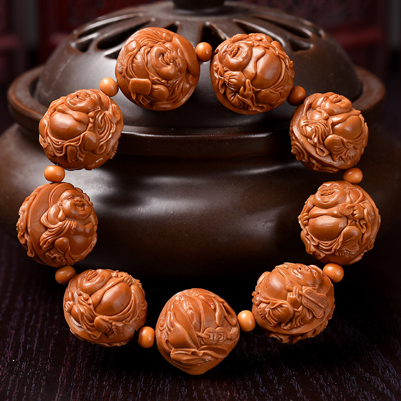 盘道 橄榄核手串 浮雕弥勒 橄榄核雕2.1正圆 南工大师周强