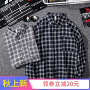 Nhật Bản kẻ sọc dài tay áo sơ mi nam đầu thu Hàn Quốc áo sơ mi retro bf áo khoác sinh viên áo dài tay thủy triều - Áo khoác đôi