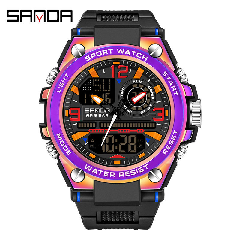 sanda三达多功能电子运动手表电商幻彩运动表防水739炫彩