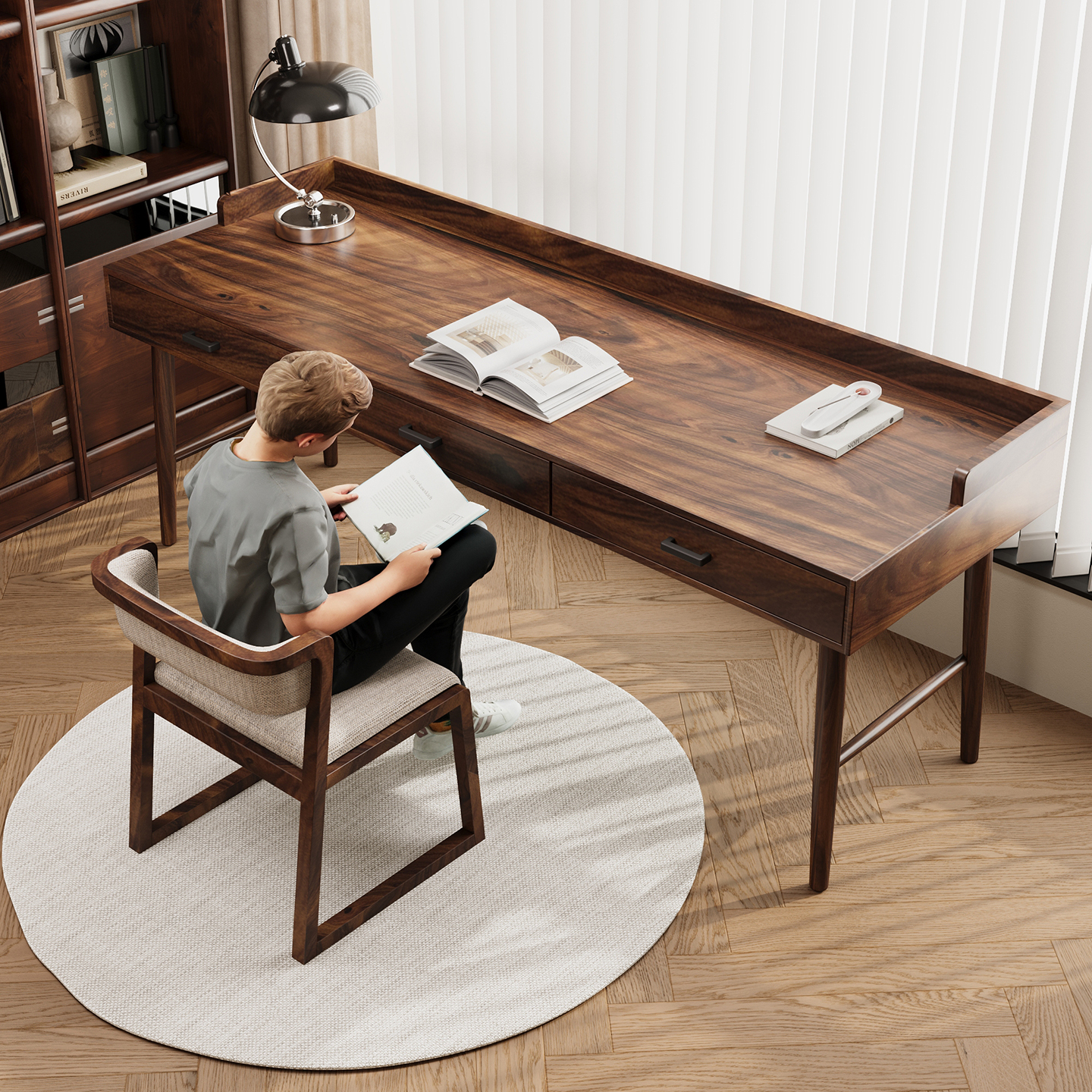 南美胡桃木书桌大长书桌