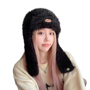 防寒保暖雷锋帽冬季毛茸茸加绒加厚护耳帽甜美可爱飞行员帽子女款