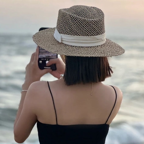 夏日海边度假草帽女法式优雅高级