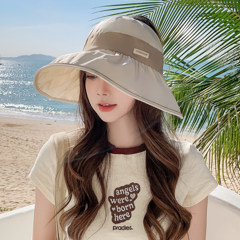 防晒大帽檐空顶太阳帽子女式夏季可扎马尾遮阳透气2024新款渔夫帽