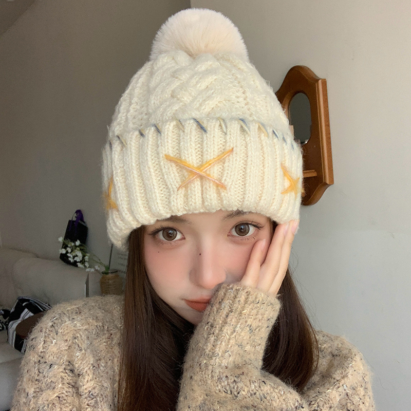 宽松保暖护耳针织帽女加绒加厚