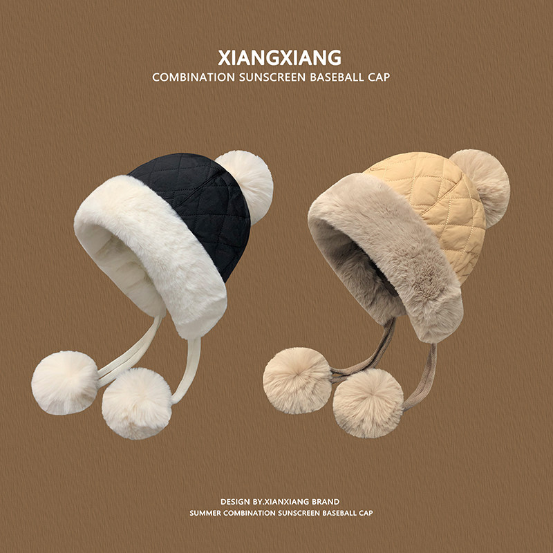 帽子女2025新款冬季羽绒棉毛球防风防寒保暖帽骑行护耳毛绒雷锋帽,服饰配件/皮带/帽子/围巾,帽子,淘宝优惠券,粉丝福利购,淘宝优惠卷