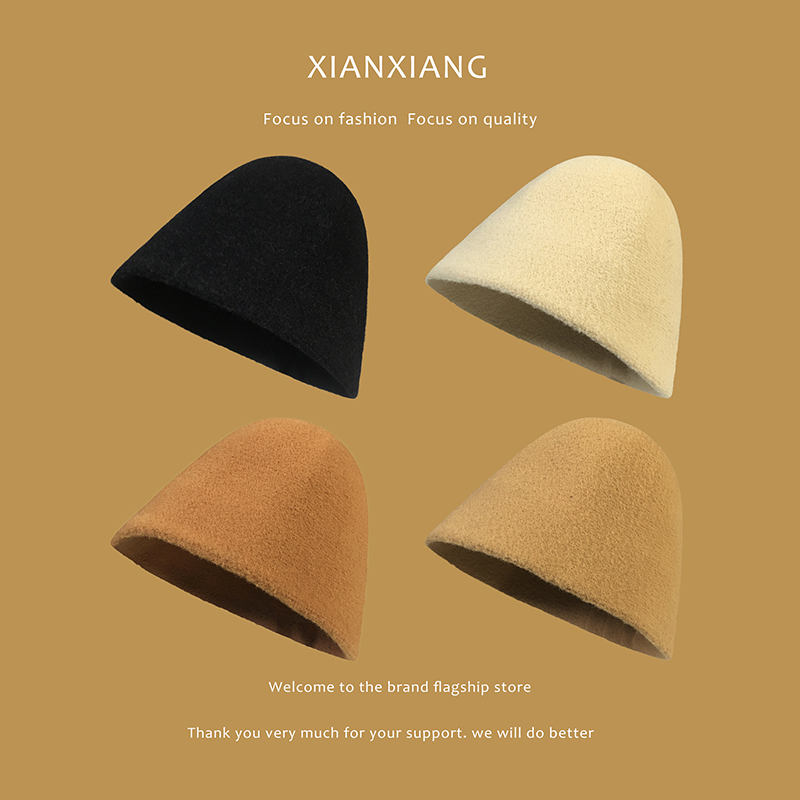 大地色系~羊毛针织渔夫帽子冬女