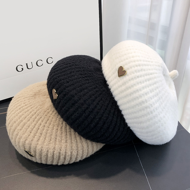 日系纯色针织文艺复古保暖贝雷帽