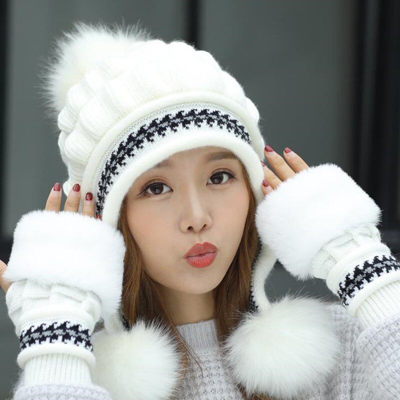 ladies winter knitted hats women cute warm caps Hats +gloves|msdalam kategori Aksesori/Belt kulit/Hat/Muffler, Muffler/sarung tangan/kit Hat, Tiga keping - dari Buy2taobao.com untuk memberikan perkhidmatan ejen Taobao profesional membeli