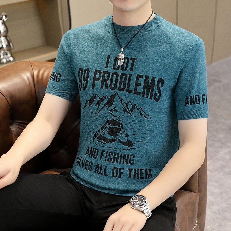 男士秋针织衫半高领短袖冬季毛衣