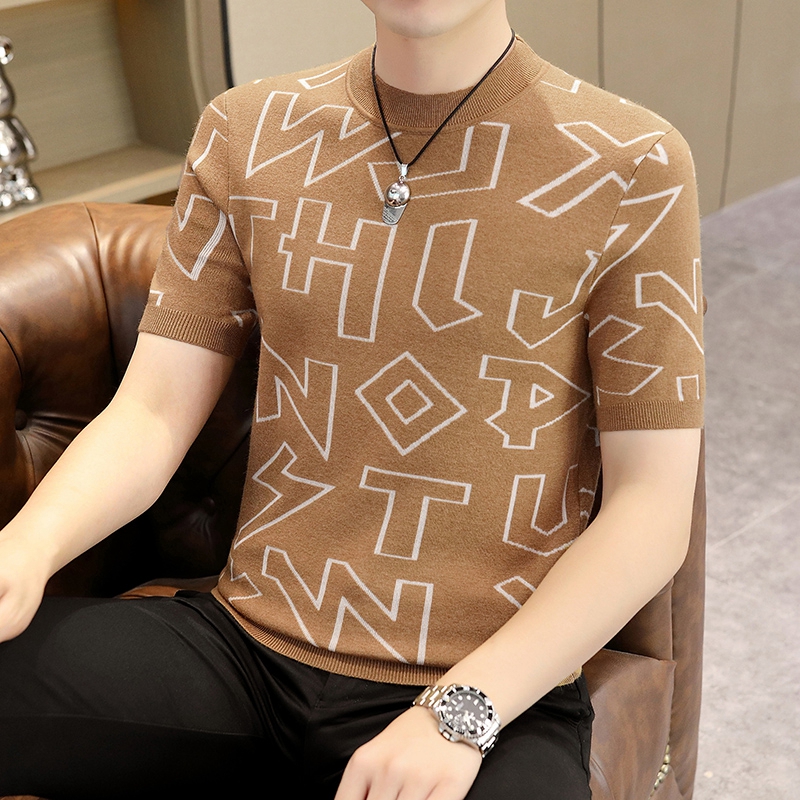 男士秋冬季半高领半袖针织衫