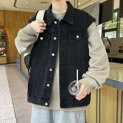 美式复古牛仔马甲男宽松百搭