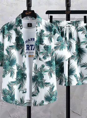 沙滩裤男夏季速干宽松大码泳裤海边度假沙滩服花短裤穿搭套装裤子