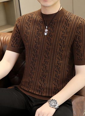 半高领毛衣男士短袖针织衫新款秋冬季加厚打底衫男款保暖半袖t恤