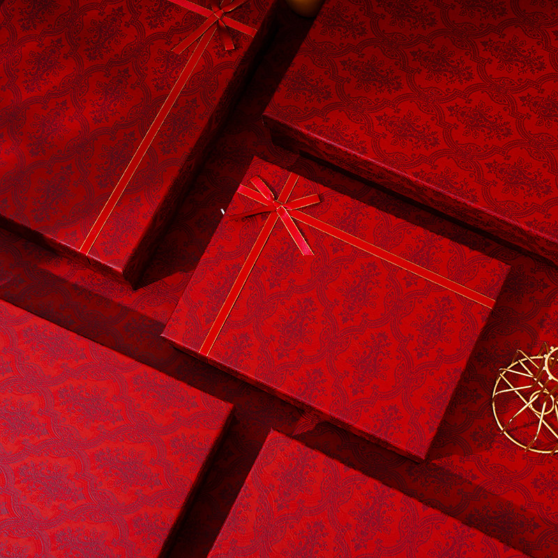 礼盒空盒深红色新年礼盒包围巾丝巾睡衣包装盒子结婚伴手礼盒现货