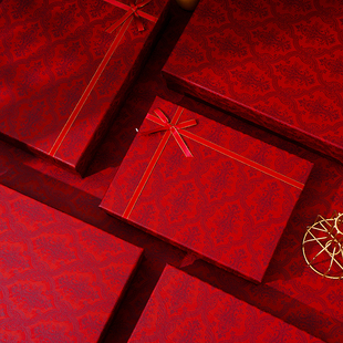 礼盒空盒深红色新年礼盒包围巾丝巾睡衣包装盒子结婚伴手礼盒现货