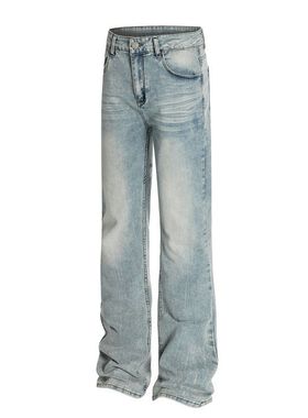 DC+G6698水洗浅蓝色牛仔裤男女新款窄版显瘦直筒裤cleanfit微喇裤