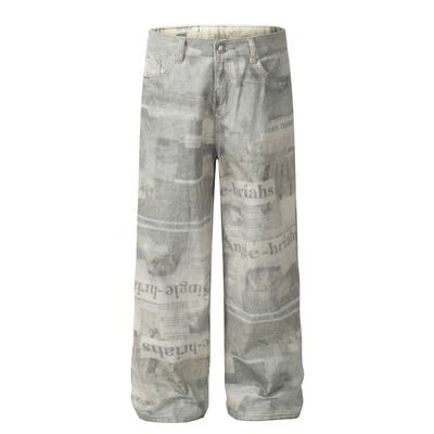 G6423-曼坤高街美式复古潮流街头重工艺印花设计直通男式牛仔长裤