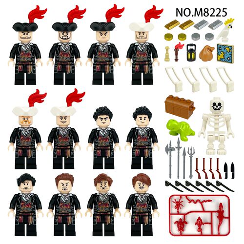 M8225巴博萨海盗船员公仔跨境儿童拼装小颗粒积木玩具鸟