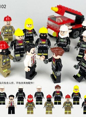 消防人仔M8102卡通造型小颗粒拼装积木玩具模型儿童跨境