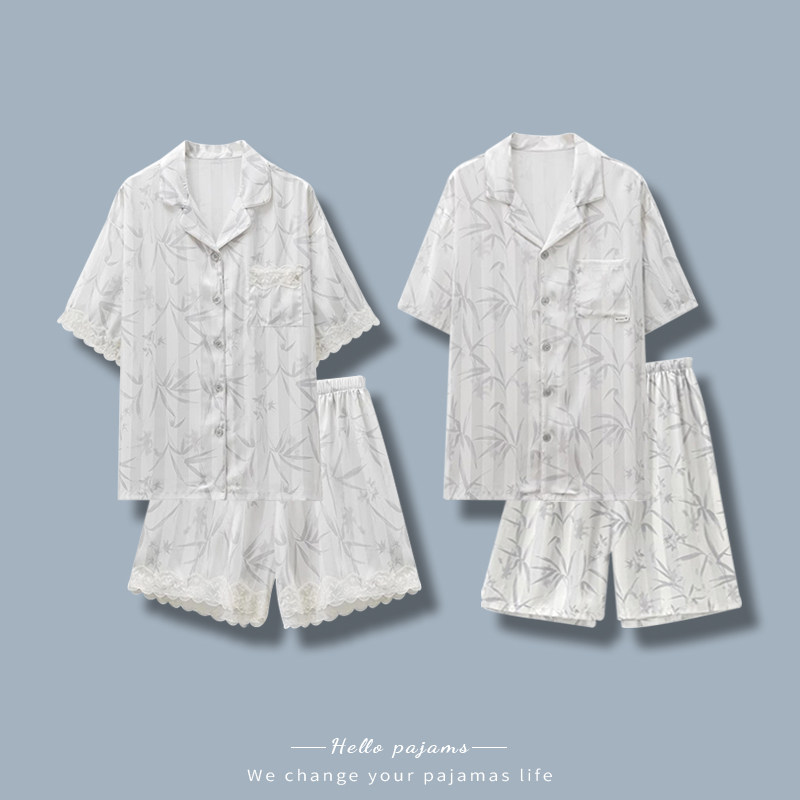 雅鹿情侣睡衣女款夏季凉感冰丝高级感国风夏天男士短袖家居服套装
