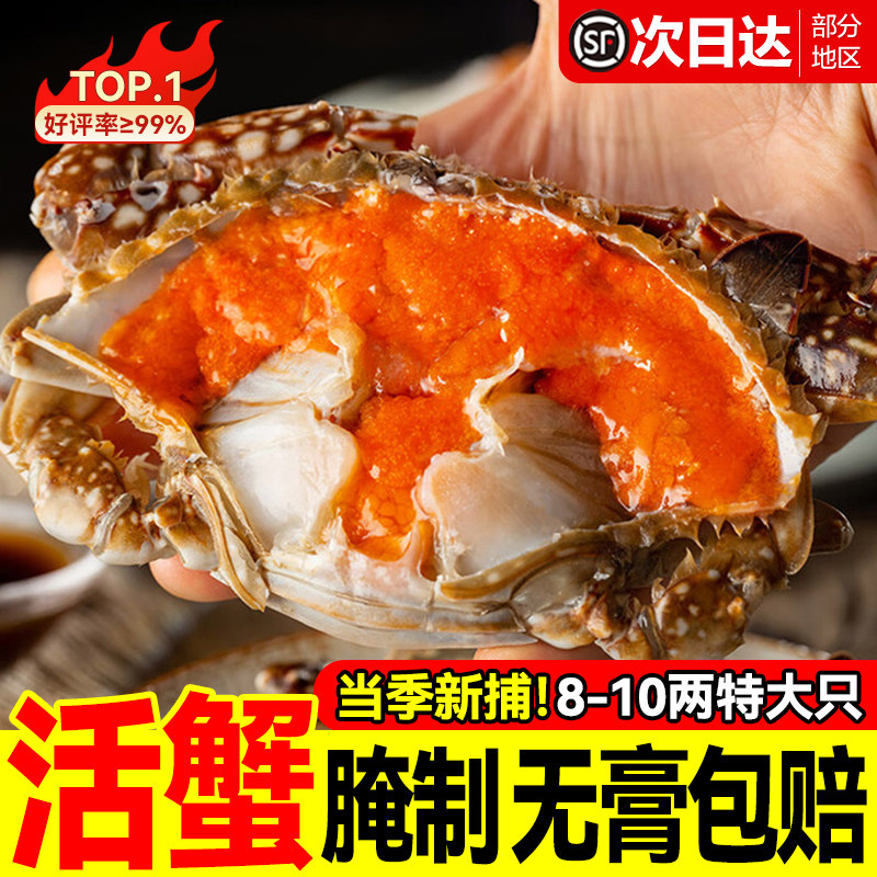 舟山红膏呛蟹整只酱母蟹宁波炝蟹梭子蟹咸蟹生腌螃蟹海鲜醉蟹即食