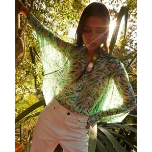 巴黎设计师EQ 女款 花卉/腰果印花翻领长袖薄款透视衬衫 合集