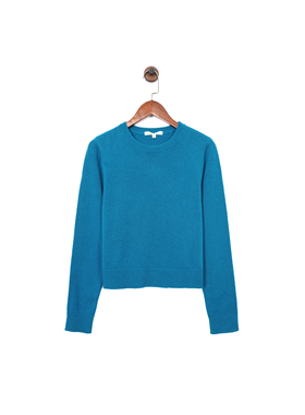 英伦b*den 女款 100%羊毛 蓝绿色圆领短款套头针织衫毛衣