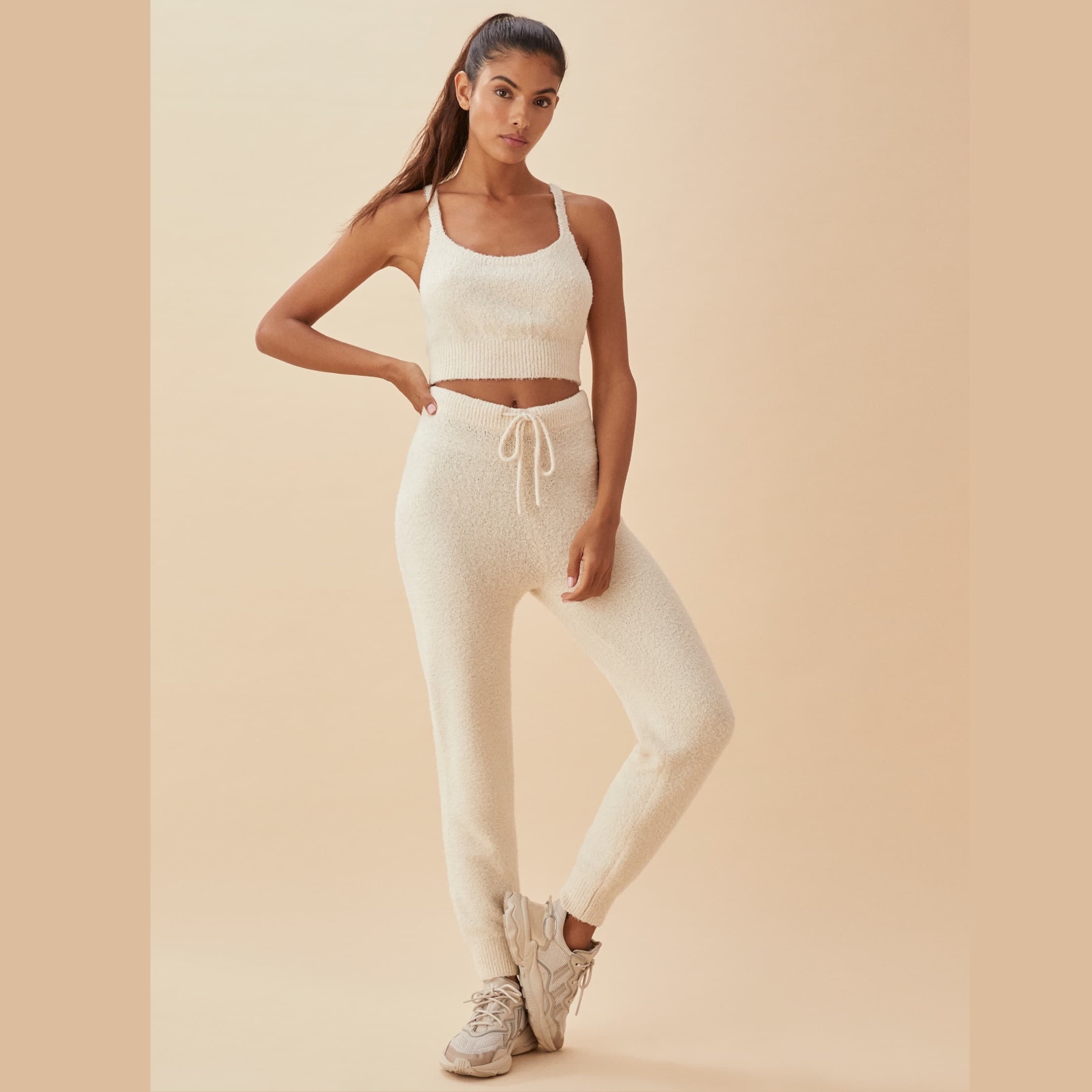 有机棉毛绒针织束脚裤背心套装