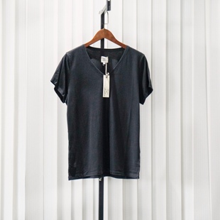 100%棉 纽约设计师MNC 日本面料 休闲T恤 女款 V领套头素色短袖