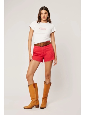 澳大利亚设计师R0lla's 女款 original复古红色高腰毛边牛仔短裤