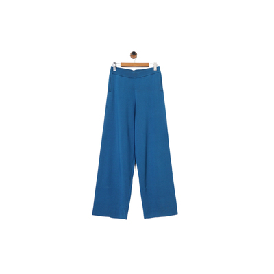 深仔蓝侧条纹针织直筒裤休闲裤