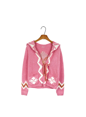 斯德哥尔摩0DD M011Y 北欧波西米亚 复古提花系带连帽针织开衫