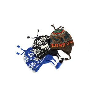 美系经典R 童装 羊绒羊毛/骆驼毛驯鹿雪花提花带耳垂流苏针织帽子