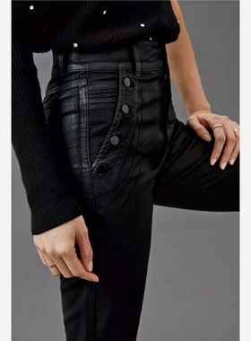 洛杉矶轻奢j*e's 女款 黑色 Georgia 复古高腰纽扣涂层微喇休闲裤