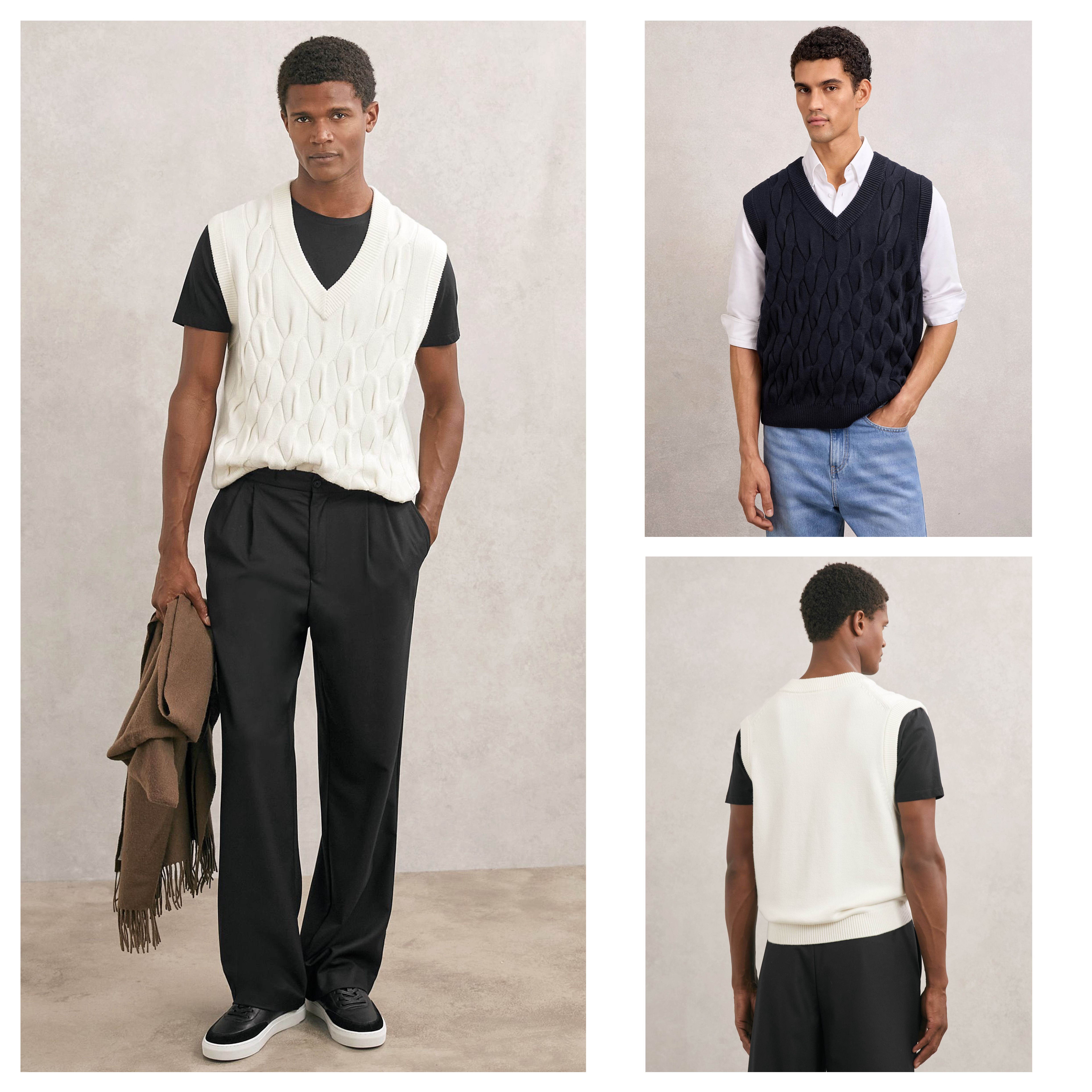 英伦轻奢re**s 男款 复古绞花羊毛混纺舒适针织马甲 两色,男装,背心,淘宝优惠券,粉丝福利购,淘宝优惠卷