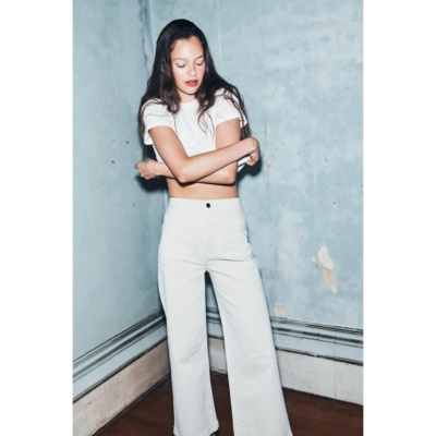 澳大利亚R0lla's米色斜纹阔腿裤