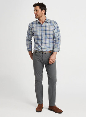 美系高端成衣PM 男款 棉质Sherbrooke蓝灰格翻领口袋长袖衬衫