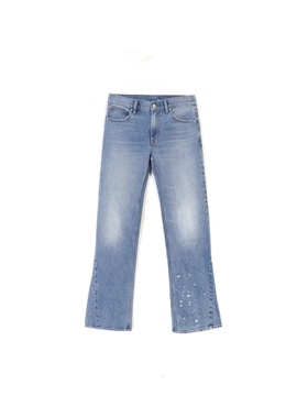 洛杉矶复古丹宁H 男款 Walker Kick蓝色水洗点染裁剪喇叭牛仔裤