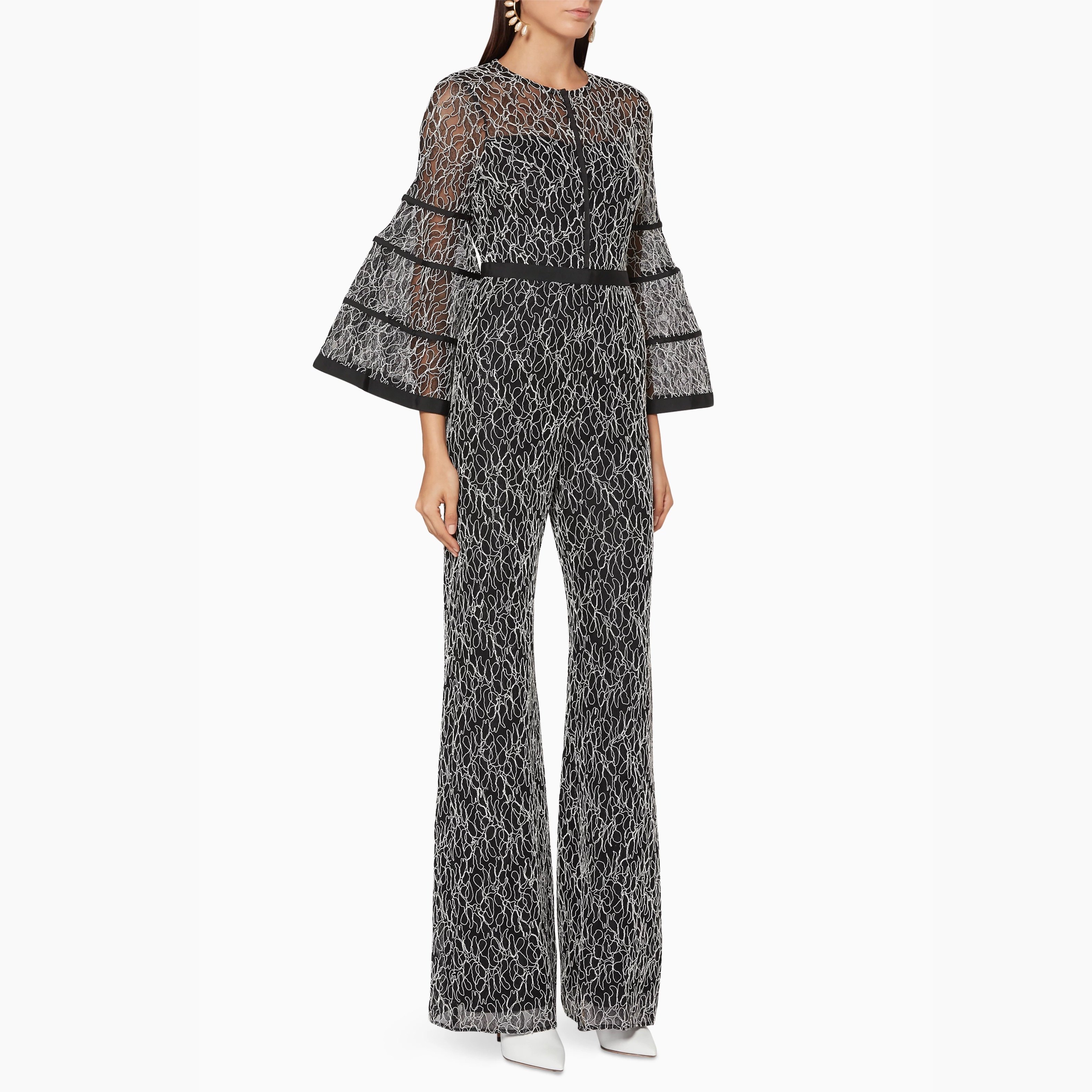 美系轻奢@lexis 女款 Jurnee 黑色蕾丝喇叭袖连身裤 长裤,女装/女士精品,连衣裙,淘宝优惠券,粉丝福利购,淘宝优惠卷